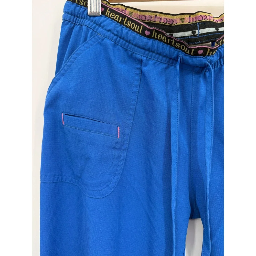 Heartsoul Scrub Pants Women Petite Royal Blue 20110P Low Rise Drawstring Cargo - Picture 3 of 6